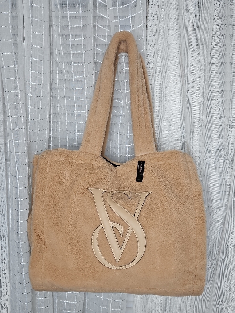 NWT tan plush Teddy Bear sherpa tote bag from Victoria's Secret